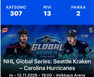 1 lippu NHL Global Series 12.11
