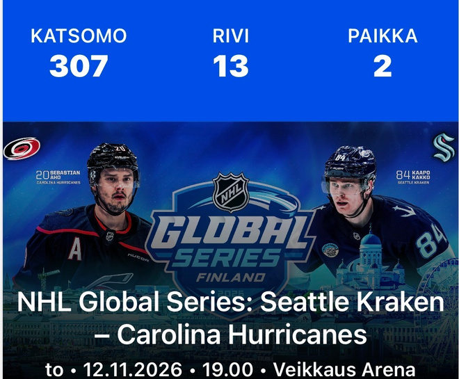 1 lippu NHL Global Series 12.11
