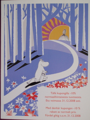 Muumipeikko metsäpolulla maitokannu mukana
