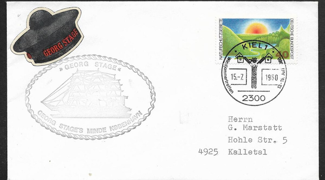 Postilähetys - BRD - Kiel 1980 + laivaleima Georg Stage