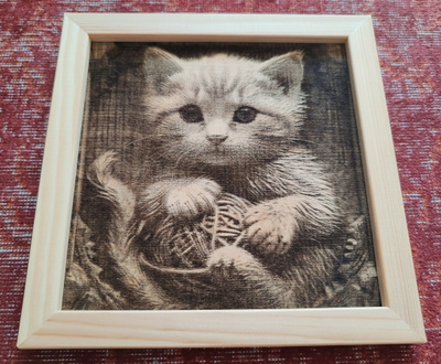 Puinen 3D Kissa ja Lankakerä Taulu Kehyksillä