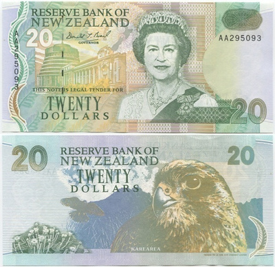 Uusi-Seelanti NZ 20 Dollars 1992 UNC P-179 QEII, AA prefix