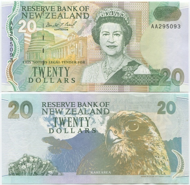 Uusi-Seelanti NZ 20 Dollars 1992 UNC P-179 QEII, AA prefix