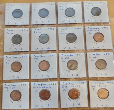 16 Kolikkoa USA 1 c 1943 - 1988