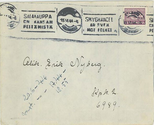 1944 kenttäpostimerkki violetti kirje