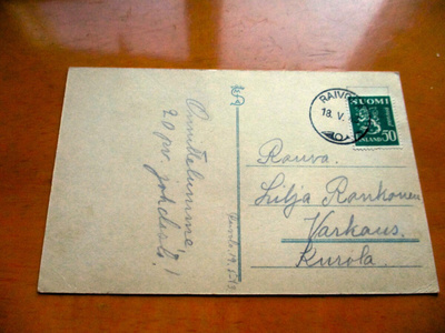 1943 Raivola varhainen yksirenkainen 13.5.1943 kortilla