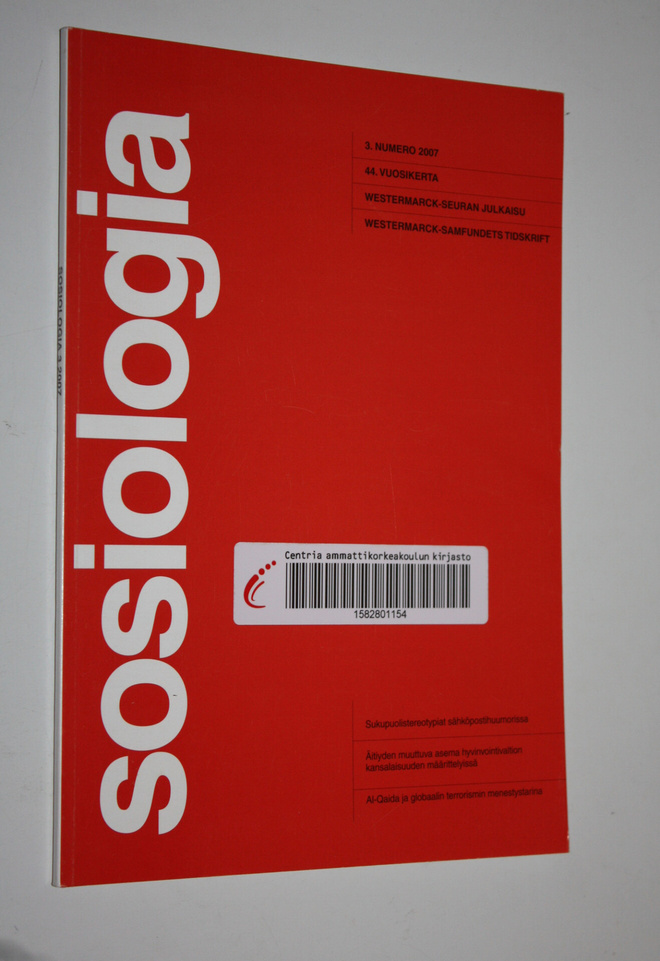 Sosiologia 3/2007 : Westermarck-seuran julkaisu