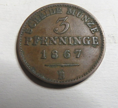 Saksa/Preussi 3 pfennig 1867 B