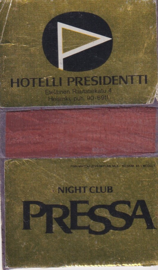 Helsinki, Hotelli Presidentti , Tulitikkuetiketti.  e174