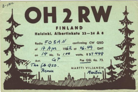 RADIOAMATOORIKORTTI HELSINKI SILHUETTI