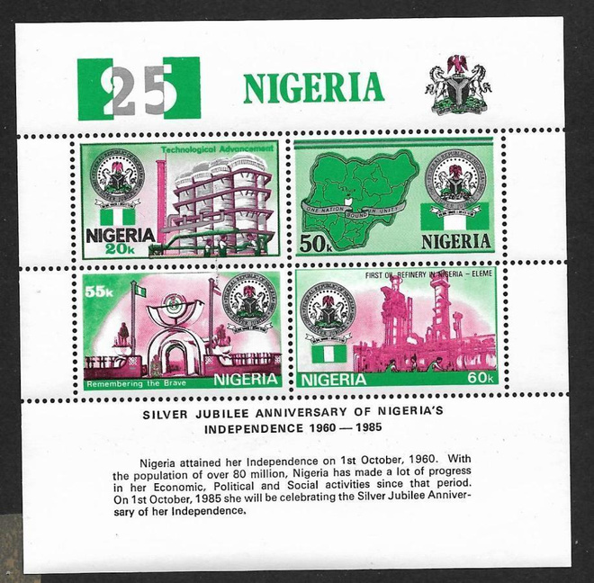 Nigeria - Itsenäisyys 25v (Mic. 459-462 ; BL 6) **