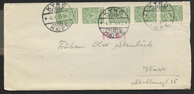 Postil. - 5p 1911 (LAPE 5x62) Kyrö 6.10.1915 + sens
