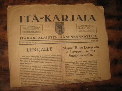 Sanomalehti  Itä-Karjala  10.11.1923  näytenumero