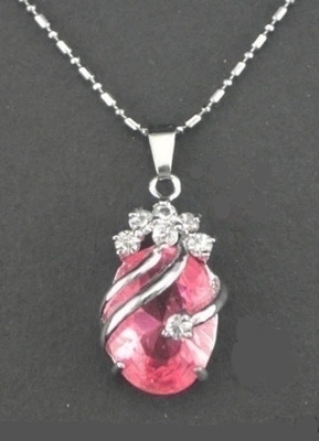 884 .. Silver Pink Crystal Riipus Ketju + .. Kaulakoru