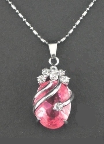 884 .. Silver Pink Crystal Riipus Ketju + .. Kaulakoru