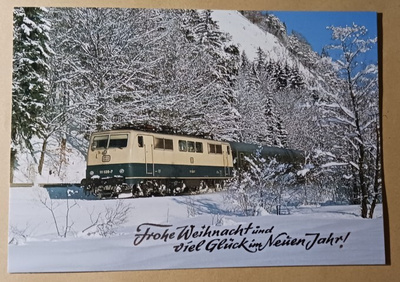 Saksalainen sähköveturi ja vaunut tuovat jouluterveiset 1987