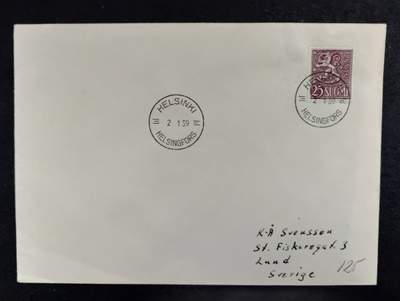FDC 1959 Yleismerkki leijonamalli 25 mk