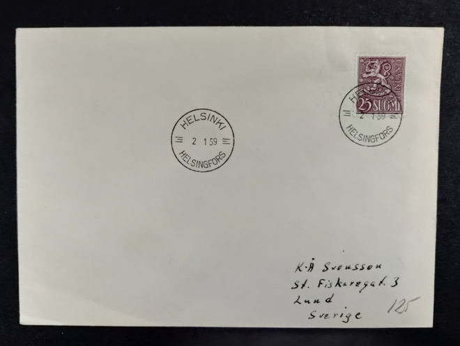 FDC 1959 Yleismerkki leijonamalli 25 mk