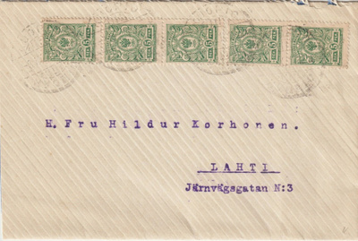 1917 5x5p Kotkamerkit kirjeessä Lahteen