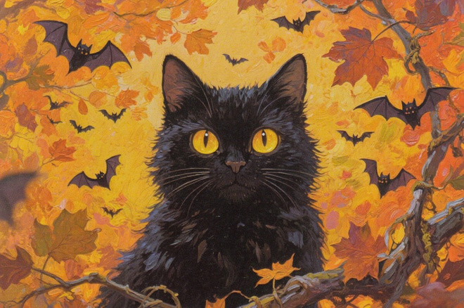 Halloween musta kissa, lepakot syksyllä