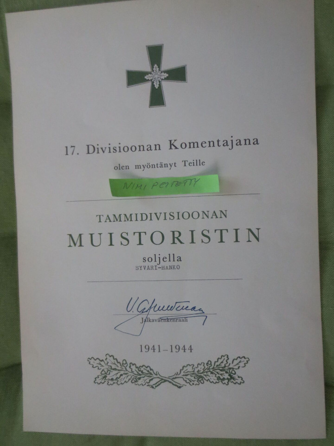 17--Divisioonan Ristin Myöntökirja