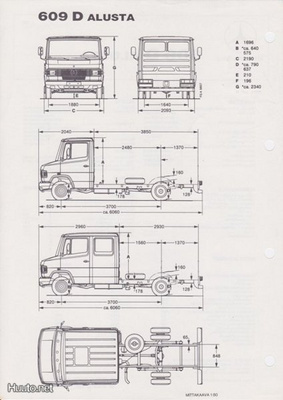 Mercedes-Benz 609 D tekniset tiedot -esite, 1986