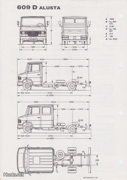 Mercedes-Benz 609 D tekniset tiedot -esite, 1986