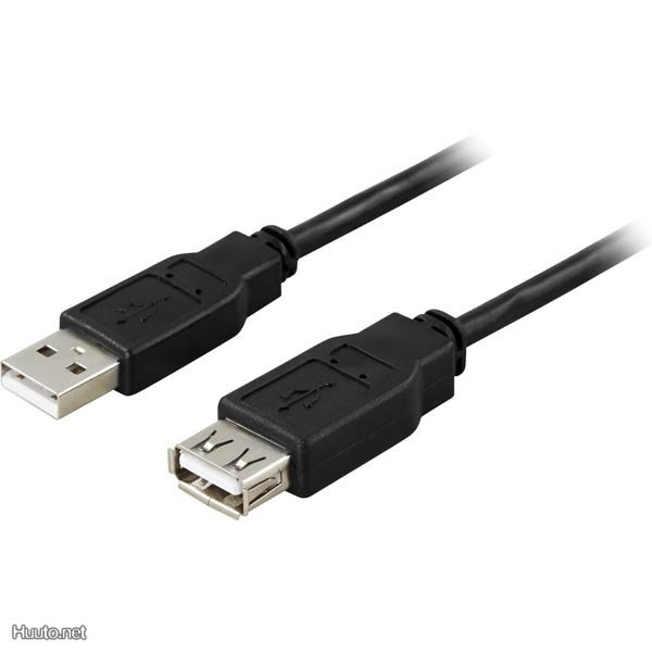 Deltaco USB 2.0 jatkokaapeli A uros - A naaras, 2m, musta
