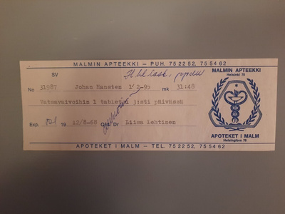 signatuuri Helsinki Malmin apteekki malli III -68