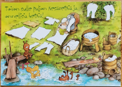 Postikortti Mauri Kunnas Koiramäki pyykillä