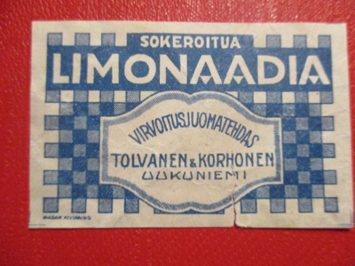 VANHA JUOMAETIKETTI - UUKUNIEMI TOLVANEN JA KORHONEN (W-S12)