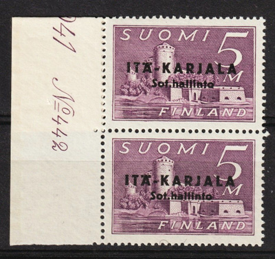 1941 Itä-Karjala 5mk pari mustalla lisäpainamalla**