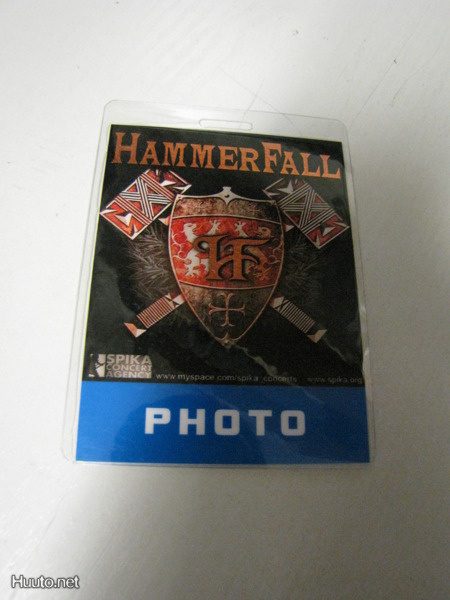 HAMMERFALL VENÄJÄN KEIKKA 4.9.2010 BACKSTAGEPASSI