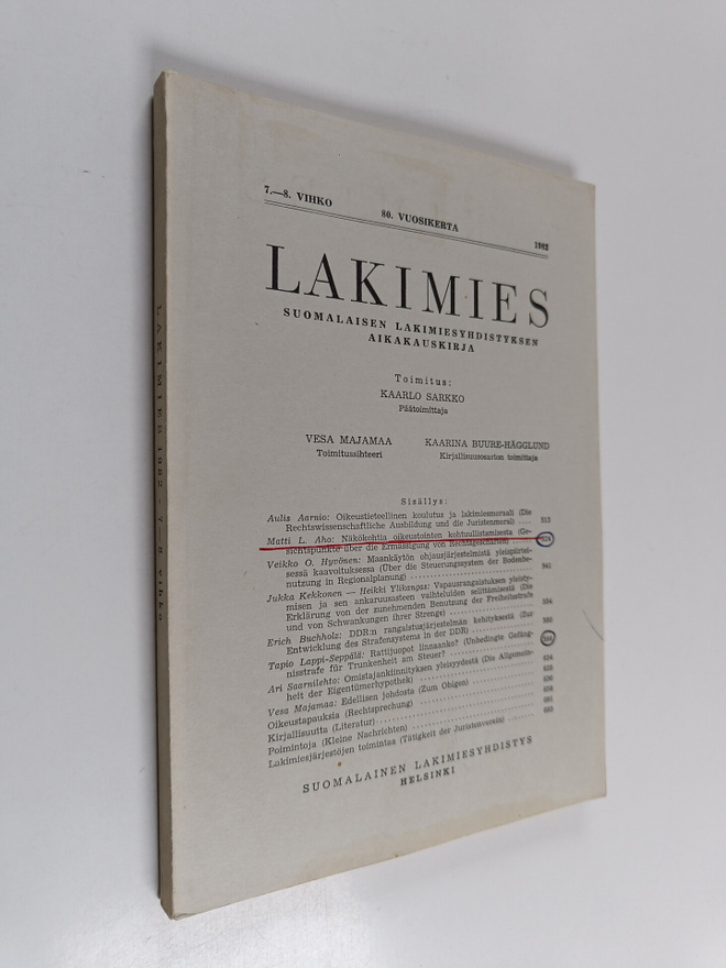 Lakimies 7-8/1982 : Suomalaisen lakimiesyhdistyksen aikak...