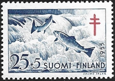 1955 TUB merkki  Lohi  25 + 5 mk ** LaPe 445