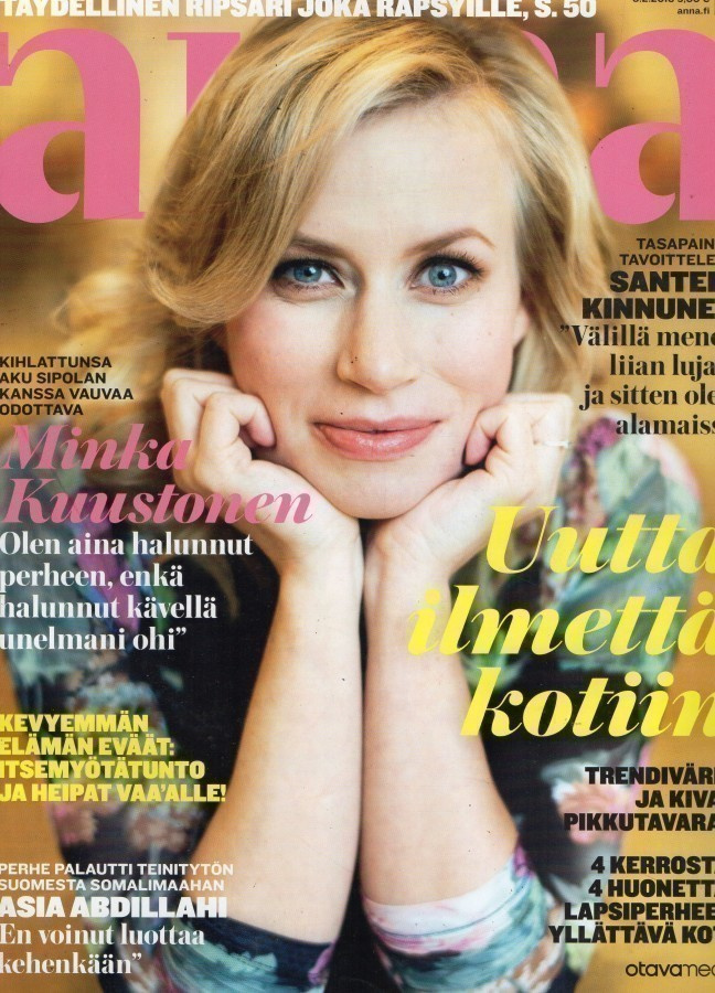 Anna n:o 6 2018  Minka Kuustonen raskaana. Santeri. Samuli.