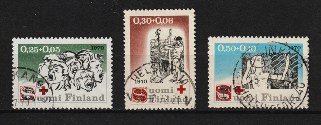 1970 Punaisen Ristin merkkisarja leimattuna