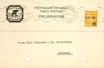 M30 1931 1,25/50 postikortti Ruotsiin "URHEILUTARPEITA" -32