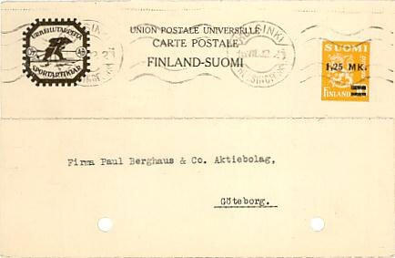 M30 1931 1,25/50 postikortti Ruotsiin "URHEILUTARPEITA"  -32