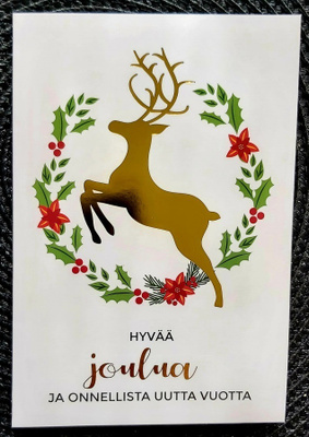 2-OSAINEN  JOULUKORTTI "Poro ja joulukranssi"