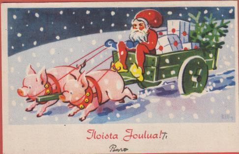 Uttuslien Possut vetävät tontun kärryä