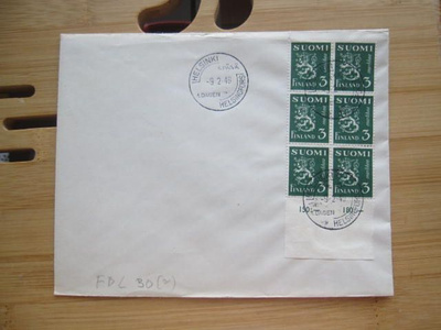 Malli 30:n 3 mk FDC-kuori vuodelta 1948