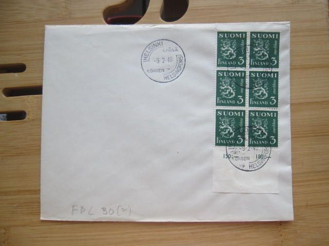Malli 30:n 3 mk FDC-kuori vuodelta 1948