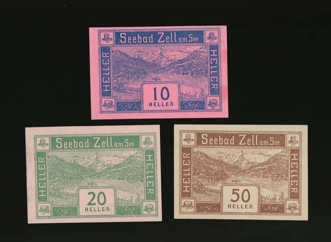 Itävalta 10, 20, 50 Heller, Zell am See 1920