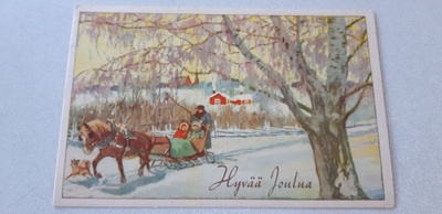 P. Saharoff kuvataide joulukortti, v. 1947 Viiala leima