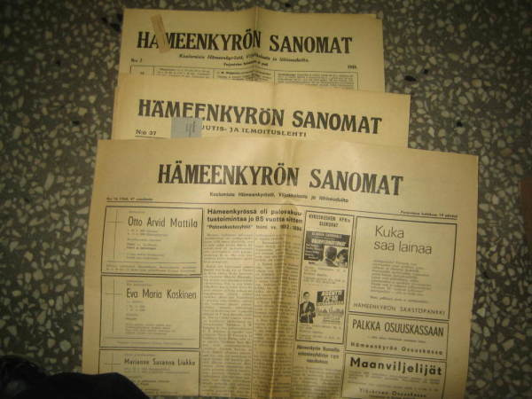 Sanomalehti: Hämeenkyrön Sanomat 3 kpl