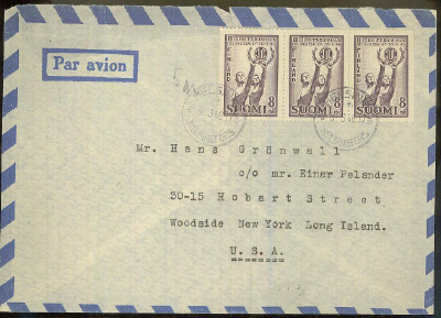 1946 TUL 3-rivilö lentokirje USAhan -48
