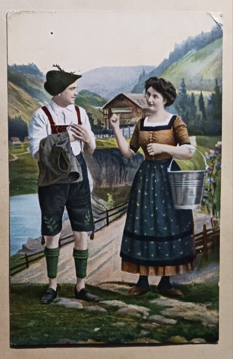 Pientä flirttiä sillalla, vanha väripk, p. 1911