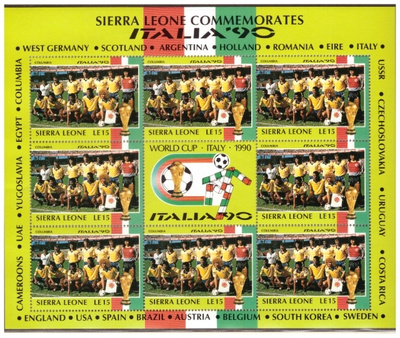 8 x COLUMBIA Jalkapallo Postimerkkiä v.1990/ITALIA