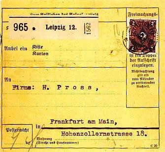 Saksa Mi 191 ym pakettikortti